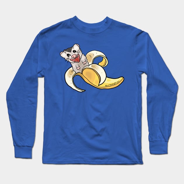 Opossum In A Banana Long Sleeve T-Shirt by nonbeenarydesigns